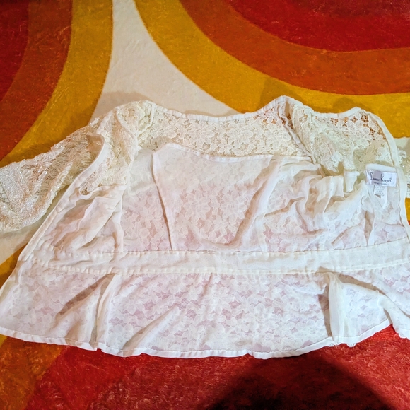 Vintage Cream Lace Peplum Blouse Top, Victorian Beading Zipper Back 60's 70's - Picture 9 of 11